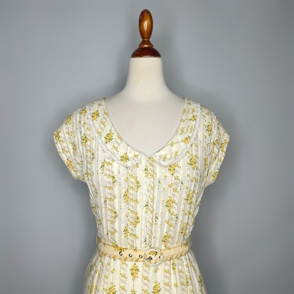 Betsey Johnson Vintage Dress Yellow Floral Prairie Black Label Size 4 - Picture 7 of 15